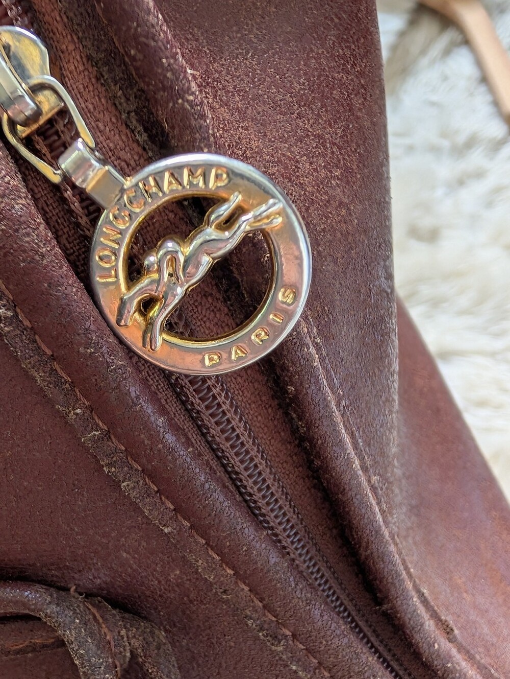 Rare Vintage Longhcamp Leather Triangle Rouseau Bag - Picture 6 of 10
